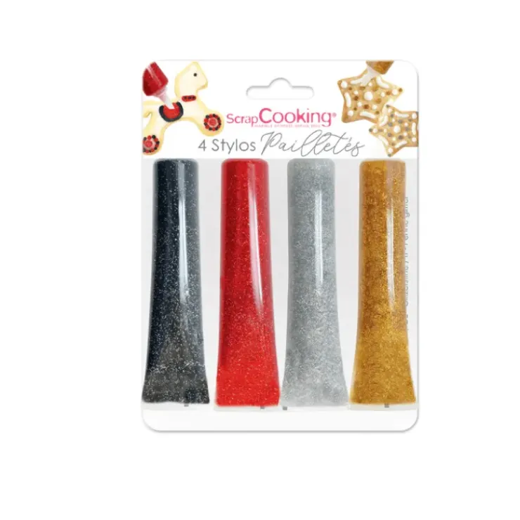 SCRAPCOOKING 4 Stylos Glaçage Pailletés Noir Rouge Argenté Doré Clearance