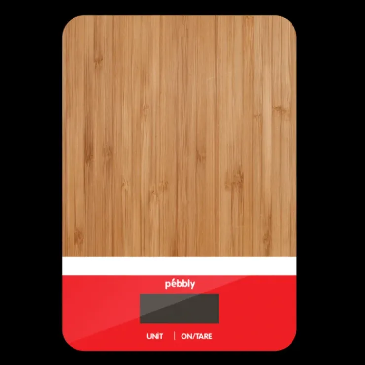 PEBBLY Balance de Cuisine Electronique Bambou Rectangle Rouge 23 x 16 cm Discount