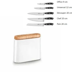 SABATIER Bloc Couteau Blanc Manille avec 5 Couteaux de Cuisine Ysis Best