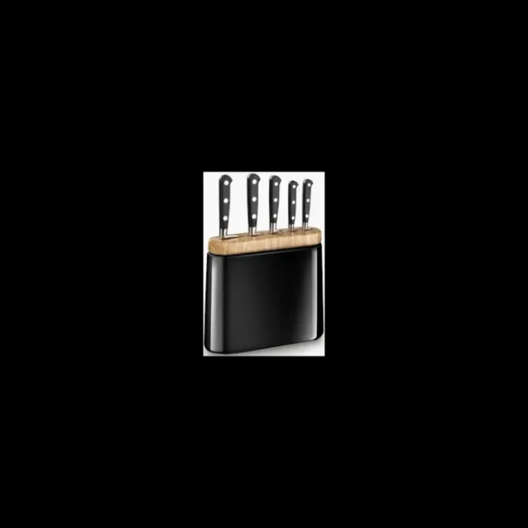 SABATIER Bloc Couteau Noir Manille avec 5 Couteaux de Cuisine Ysis New