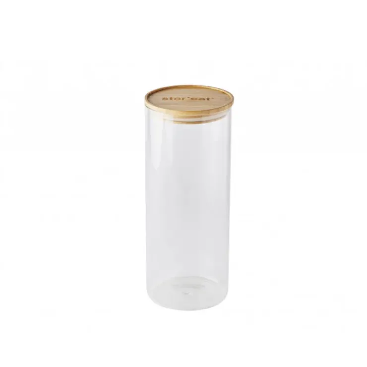 MASTRAD Bocal en Verre 2,1 L avec Couvercle Bambou Stor'eat New