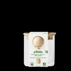 PEBBLY Boite de Conservation Carrée en Verre et Bambou avec Cuillère Doseuse 800 ml