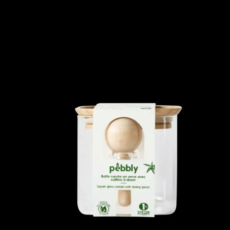 PEBBLY Boite de Conservation Carrée en Verre et Bambou avec Cuillère Doseuse 800 ml