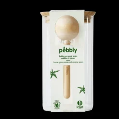 PEBBLY Boite de Conservation Carrée en Verre et Bambou avec Cuillère Doseuse 1,4 L Sale