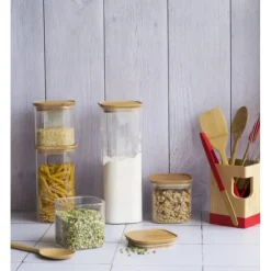 PEBBLY Boîte de Conservation en Verre et Bambou Carré 800 ml Hot