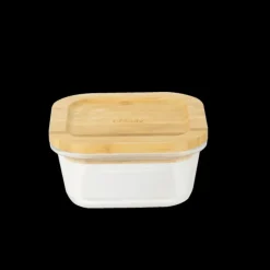 PEBBLY Boîte de Conservation en Verre et Bambou Carré 520 ml