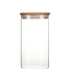 PEBBLY Boîte de Conservation en Verre et Bambou Carré 1,4 L New
