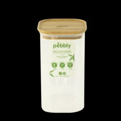 PEBBLY Boîte de Conservation en Verre et Bambou Carré 1,4 L New
