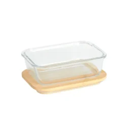 PEBBLY Boîte de Conservation en Verre et Bambou Rectangle 1520 ml New