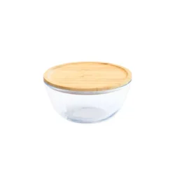 PEBBLY Boîte de Conservation en Verre et Bambou Rond 770 ml New