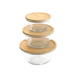 PEBBLY Boîte de Conservation en Verre et Bambou Rond 770 ml New