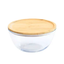 PEBBLY Boîte de Conservation en Verre et Bambou Rond 2,6 L Sale