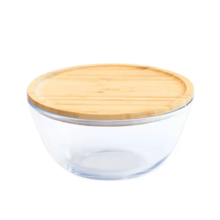 PEBBLY Boîte de Conservation en Verre et Bambou Rond 2,6 L Sale