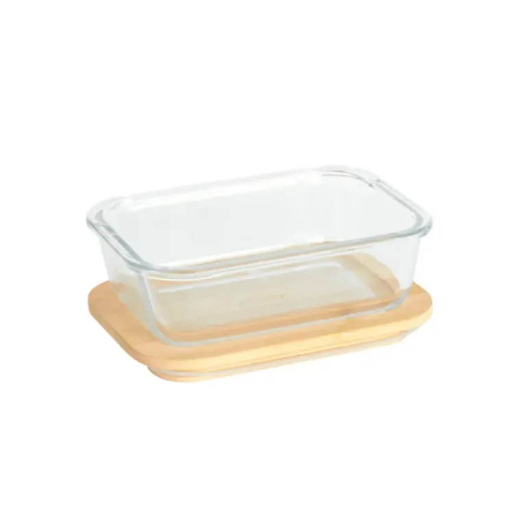 PEBBLY Boîte de Conservation en Verre et Bambou Rectangle 640 ml Hot