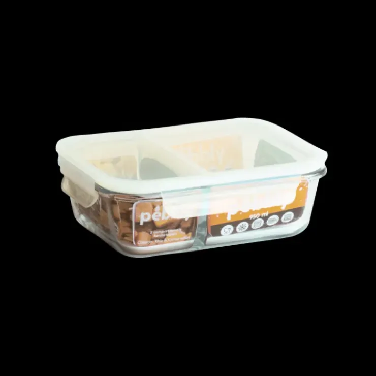 PEBBLY Boîte de Conservation en Verre avec Compartiments Rectangle 950 ml Discount