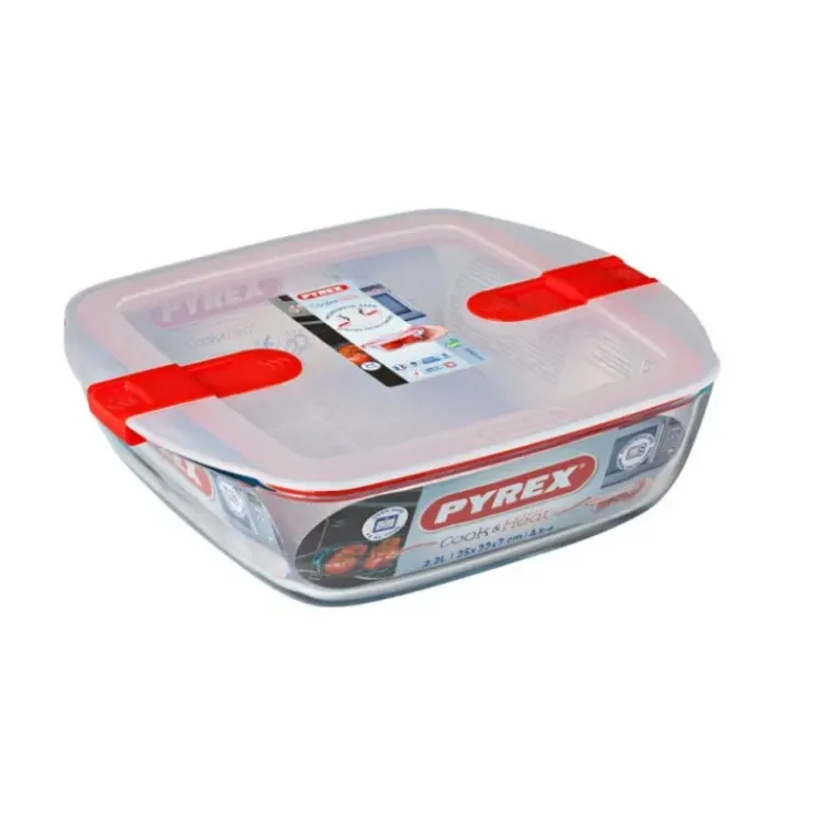 PYREX Boîte de Conservation en Verre Carrée 25 x 22 cm 2,2 L Cook & Heat Sale