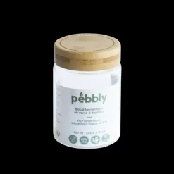 PEBBLY Boîte de Conservation en Verre et Bambou Rond 450 ml New