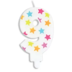 SCRAPCOOKING Bougie Chiffre 9 Blanche à Etoiles Multicolores Discount