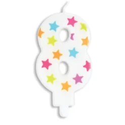 SCRAPCOOKING Bougie Chiffre 8 Blanche à Etoiles Multicolores Sale