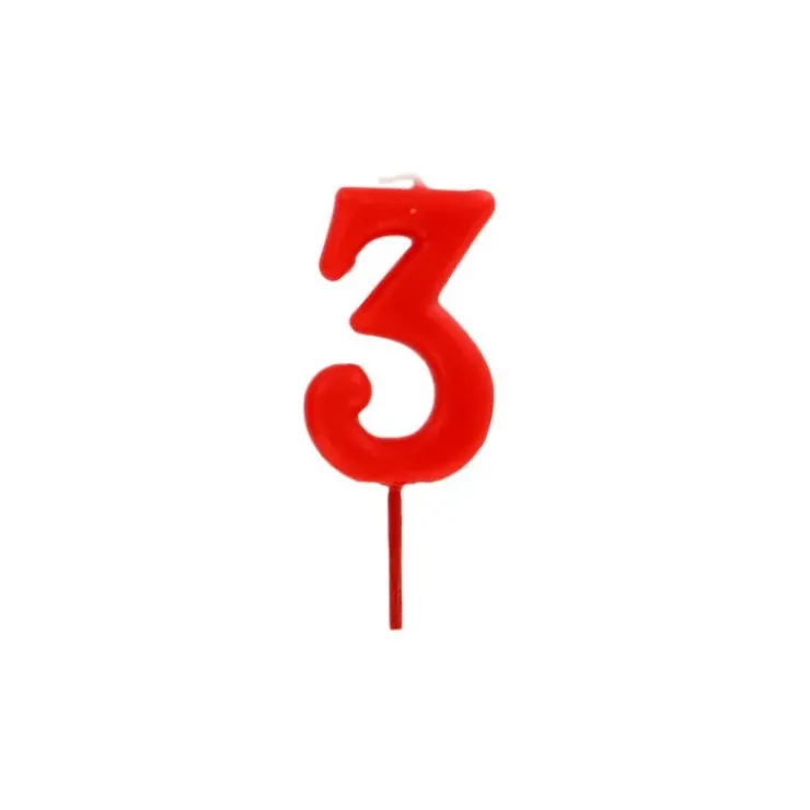GATODECO Bougie Chiffre 3 Rouge Gatodéco Outlet