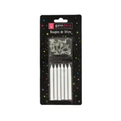 GATODECO Bougies Argentées (x12) avec bobèches Gatodéco