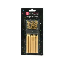 GATODECO Bougies Dorées (x12) avec bobèches Gatodéco Clearance