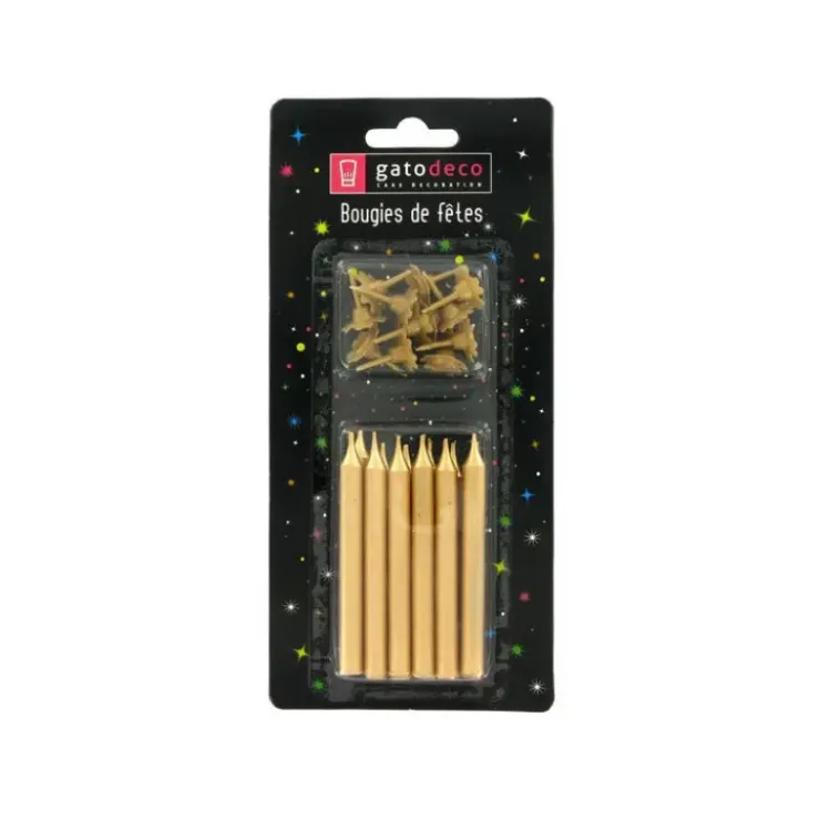 GATODECO Bougies Dorées (x12) avec bobèches Gatodéco Clearance