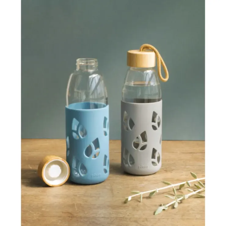 PEBBLY Bouteille en Verre avec Protection Silicone Bleu 55 cl Online