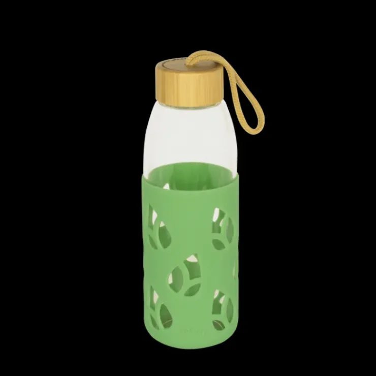 PEBBLY Bouteille en Verre avec Protection Silicone Vert 55 cl Hot