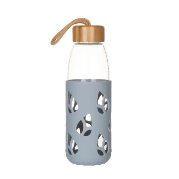 PEBBLY Bouteille en Verre avec Protection Silicone Gris 55 cl Hot
