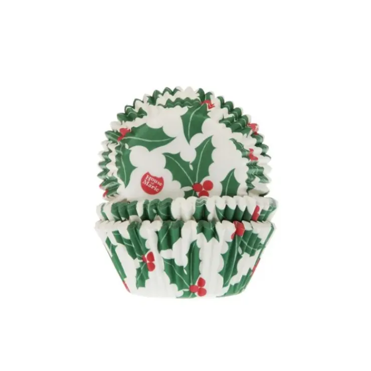 HOUSE OF MARIE Caissette Cupcake Houx de Noël (x50) Clearance