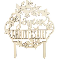 SCRAPCOOKING Cake Topper Bois Joyeux Anniversaire 12,9 cm Sale