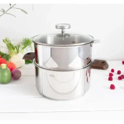CRISTEL Casserole et Cuit Vapeur Inox Ø 24 cm Anses Noyer Biome Hot
