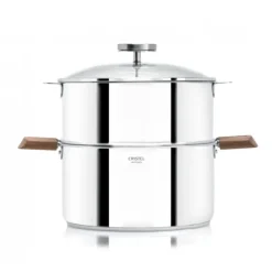 CRISTEL Casserole et Cuit Vapeur Inox Ø 24 cm Anses Noyer Biome Hot