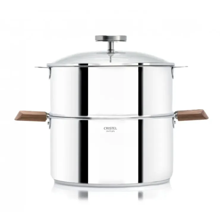 CRISTEL Casserole et Cuit Vapeur Inox Ø 24 cm Anses Noyer Biome Hot