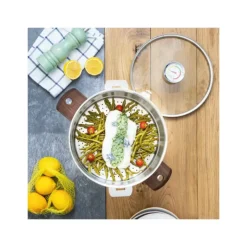 CRISTEL Casserole et Cuit Vapeur Inox Ø 24 cm Anses Noyer Biome Hot