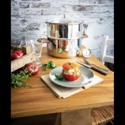 CRISTEL Casserole et Cuit Vapeur Inox Ø 24 cm Anses Hêtre Biome Discount