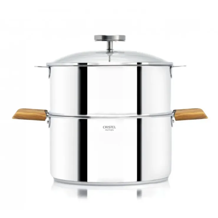 CRISTEL Casserole et Cuit Vapeur Inox Ø 24 cm Anses Olivier Biome Discount