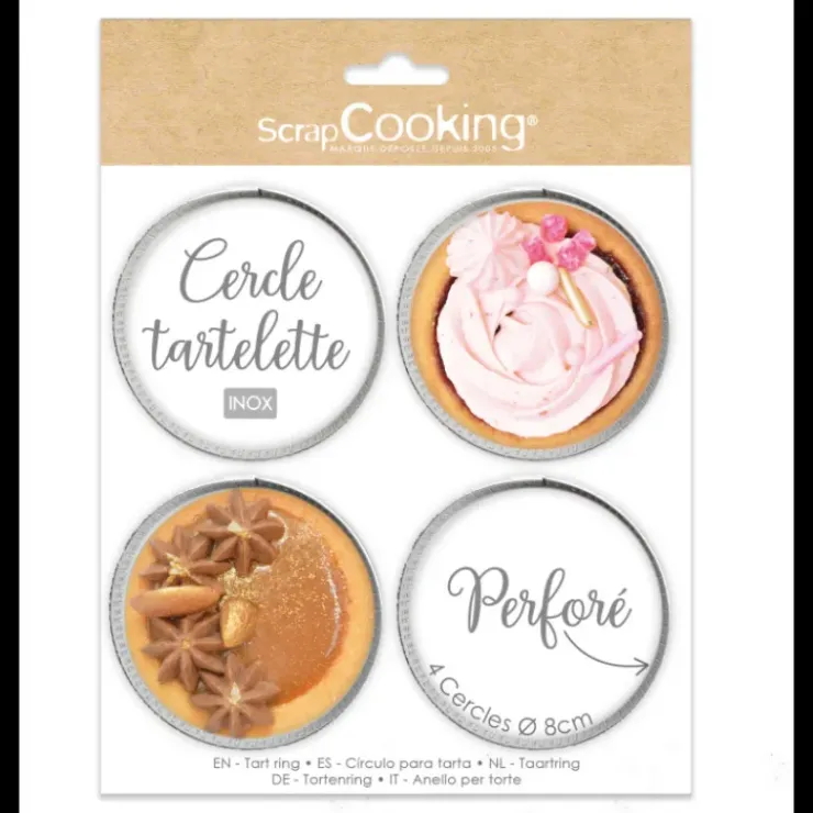 SCRAPCOOKING Cercles à Tarte Individuels Perforés Ronds 8 cm (x4) Hot