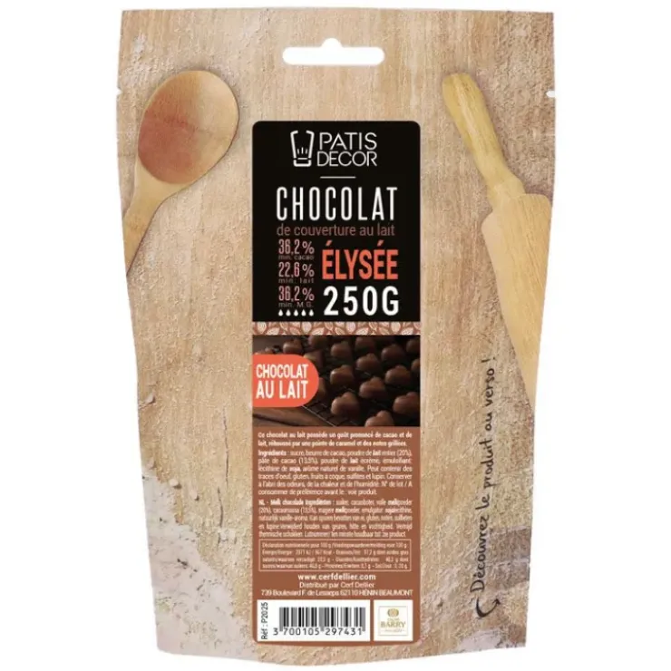 PATISDECOR Chocolat de Couverture Au Lait Elysée 36% 250 g Patisdécor New
