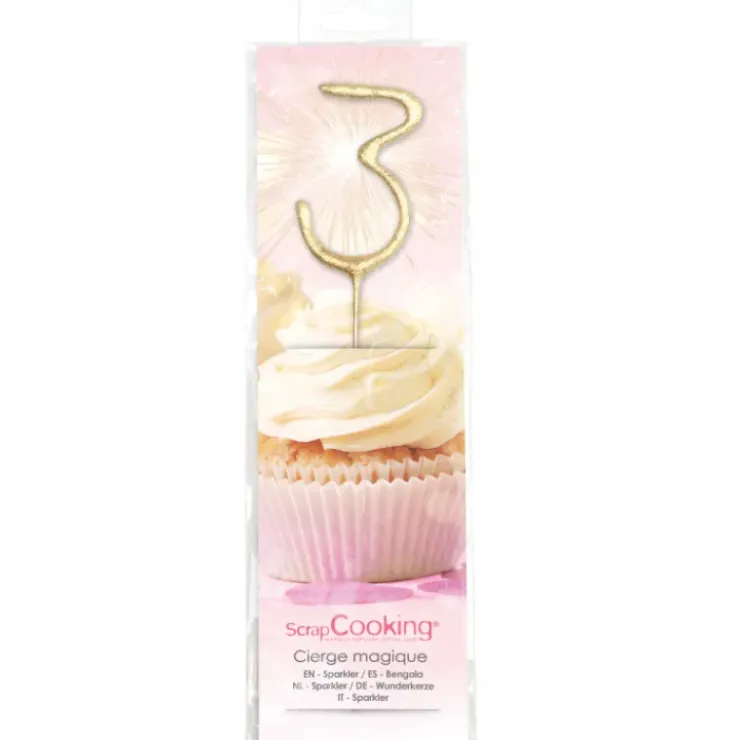 SCRAPCOOKING Cierge Magique Or 17,5 cm Chiffre 3 New