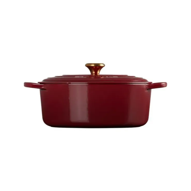 LE CREUSET Cocotte en Fonte Ovale 31 cm Garnet Bouton Doré Signature Hot