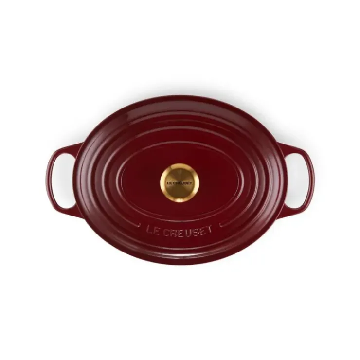 LE CREUSET Cocotte en Fonte Ovale 31 cm Garnet Bouton Doré Signature Hot