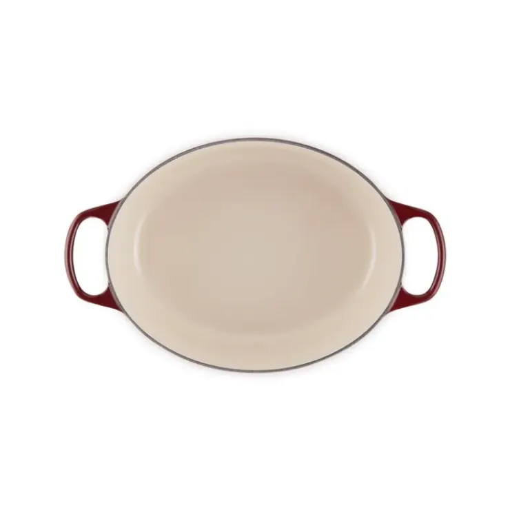 LE CREUSET Cocotte en Fonte Ovale 31 cm Garnet Bouton Doré Signature Hot