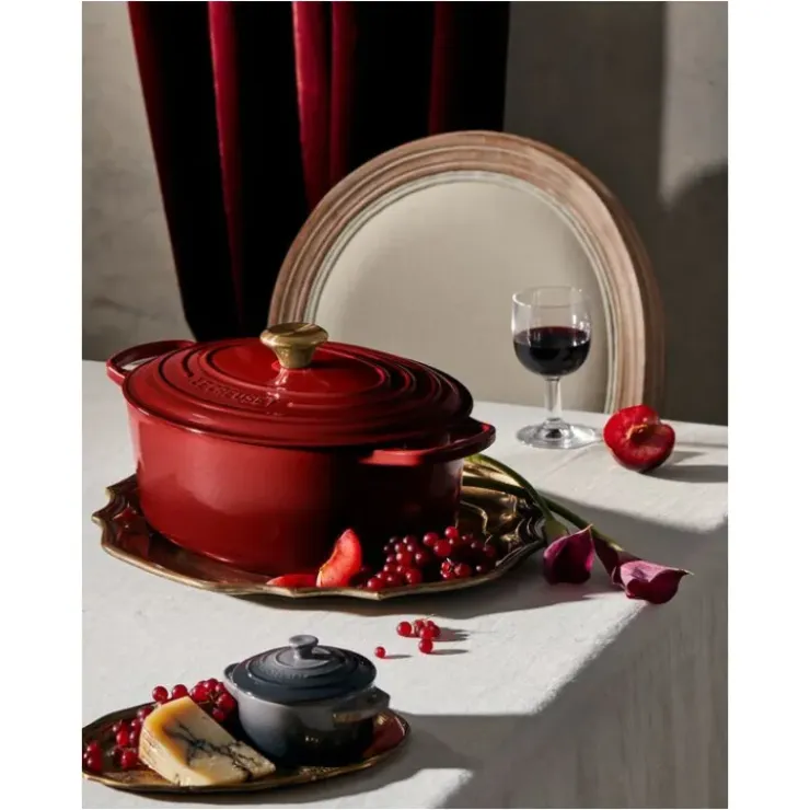 LE CREUSET Cocotte en Fonte Ovale 31 cm Garnet Bouton Doré Signature Hot