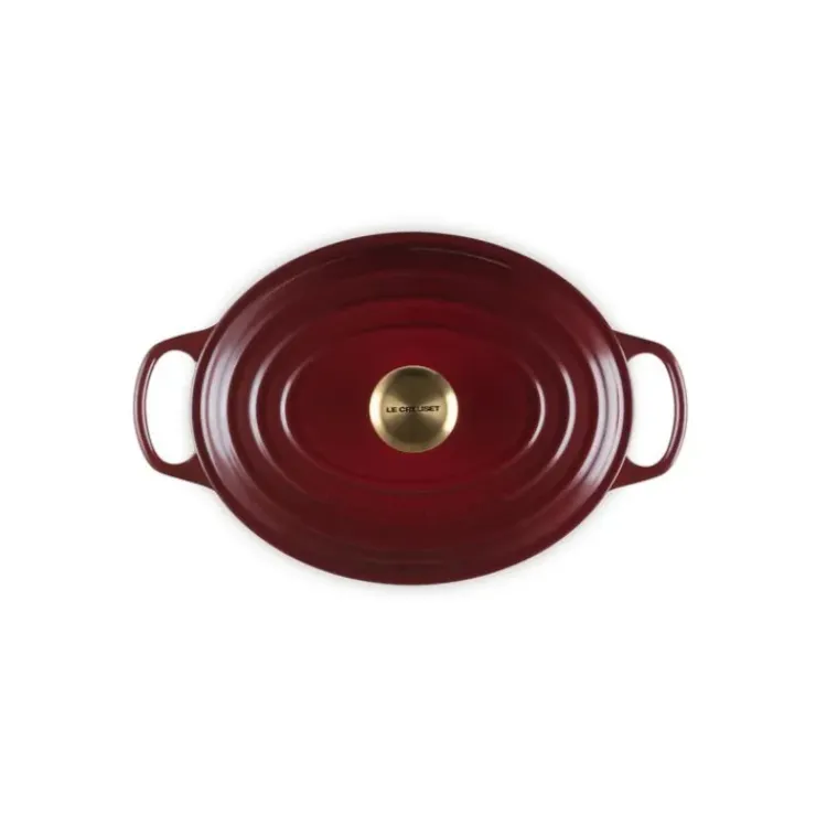 LE CREUSET Cocotte en Fonte Ovale 29 cm Garnet Bouton Doré Signature Clearance