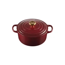 LE CREUSET Cocotte en Fonte Ronde 24 cm Garnet Bouton Doré Signature Best