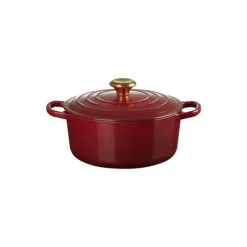 LE CREUSET Cocotte en Fonte Ronde 24 cm Garnet Bouton Doré Signature Best