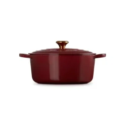 LE CREUSET Cocotte en Fonte Ronde 28 cm Garnet Bouton Doré Signature Sale