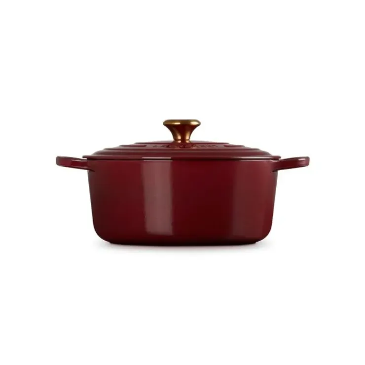 LE CREUSET Cocotte en Fonte Ronde 28 cm Garnet Bouton Doré Signature Sale